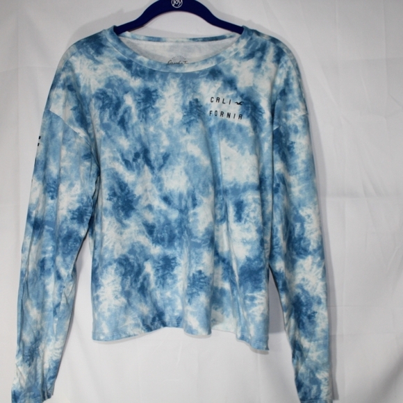 Hollister California Blue Tie Dye LS Crop Tee Top - Picture 1 of 5